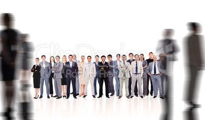 Composite image of business people standing up