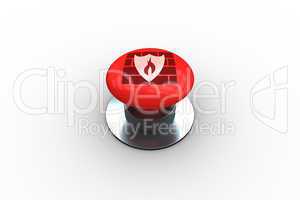 Composite image of flame badge on wall graphic on button