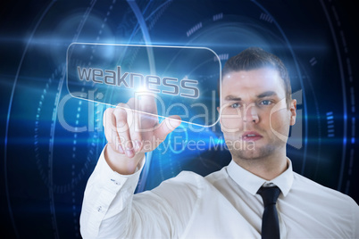 Businessman pointing to word weakness
