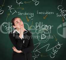 Composite image of businesswoman thinking