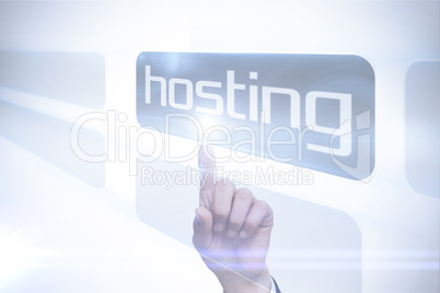Businessman pointing to word hosting