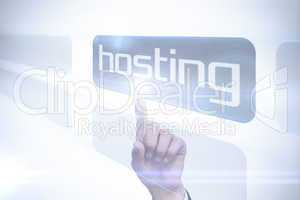 Businessman pointing to word hosting