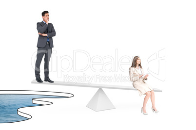 White scales measuring two business people