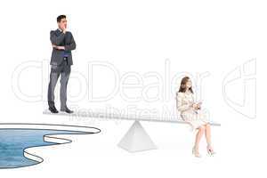 White scales measuring two business people