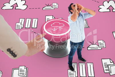 Composite image of shouting casual man standing