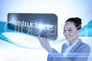 Businesswoman pointing to word infrastructure