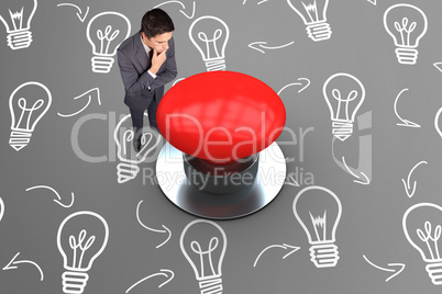 Composite image of thinking businessman touching his chin