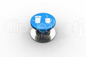 Composite image of disposable cup and mug graphic on button