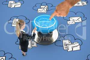 Composite image of businesswoman pointing somewhere