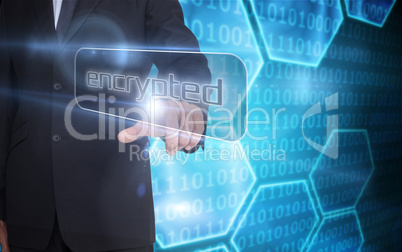 Businessman pointing to word encrypted