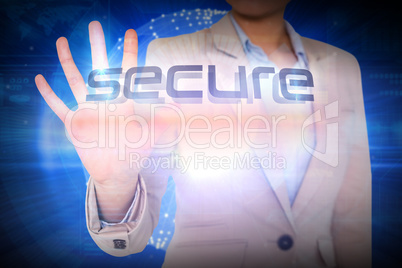 Businesswoman presenting the word secure