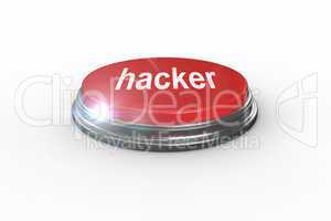 Hacker against digitally generated red push button
