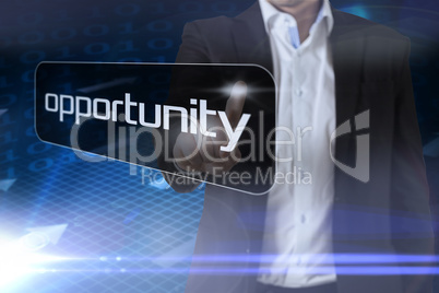 Businessman pointing to word opportunity