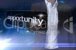 Businessman pointing to word opportunity