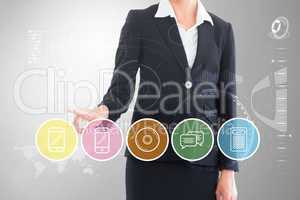 Composite image of businesswoman pointing at menu