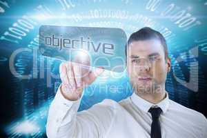 Businessman pointing to word objective