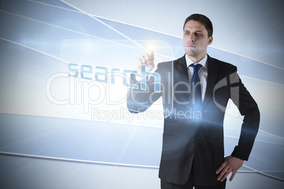Businessman pointing to word search