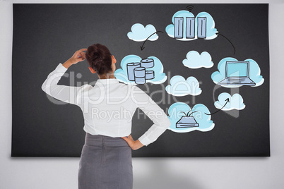 Composite image of businesswoman scratching her head