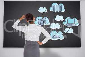 Composite image of businesswoman scratching her head