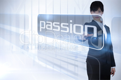 Businesswoman presenting the word passion