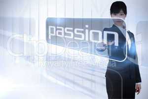 Businesswoman presenting the word passion