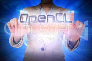 Businesswoman presenting the word opencl