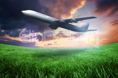 Composite image of airplane taking off