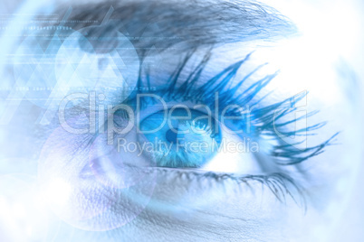 Composite image of close up of female blue eye