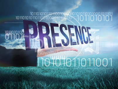 Businesswomans hand presenting the word presence