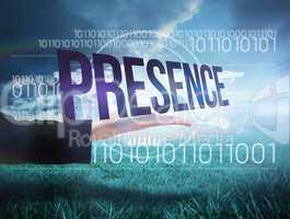 Businesswomans hand presenting the word presence