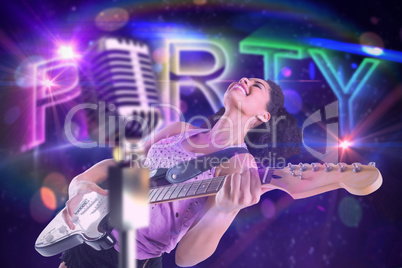 Composite image of pretty girl playing guitar