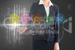 Businesswoman touching the words referral marketing on interface