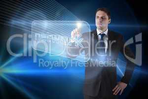 Businessman pointing to word network