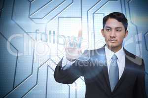 Businessman pointing to word follow