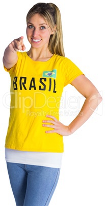 Pretty football fan in brasil t-shirt