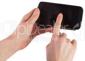 Hands holding smartphone showing screen