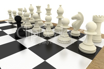 Black pawn facing white pieces