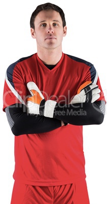Goalkeeper in red looking at camera Goalkeeper in red looking at camera