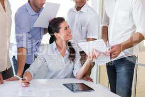 Attractive businesswoman working with businessmen