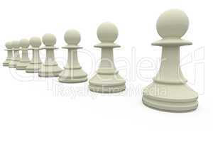 White chess pawns in a row
