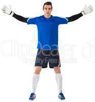 Goalkeeper in blue ready to save