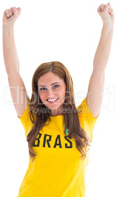 Pretty football fan in brasil t-shirt