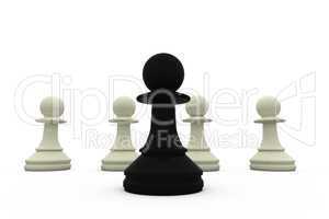 Black pawn standing in front of white pawns