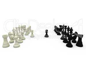 Black and white pawns making move