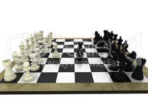 Black and white chess pieces on board