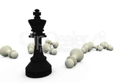 Black king standing among fallen white pieces Black king standing among fallen white pieces