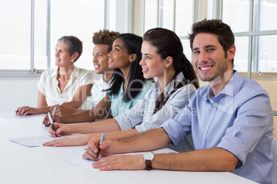 Group of workers listening to presentation