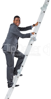 Businessman climbing up ladder