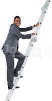 Businessman climbing up ladder