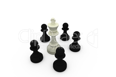 White king surrounded by black pawns